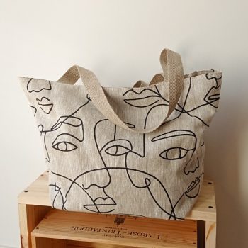 sac cabas fait main visage lin