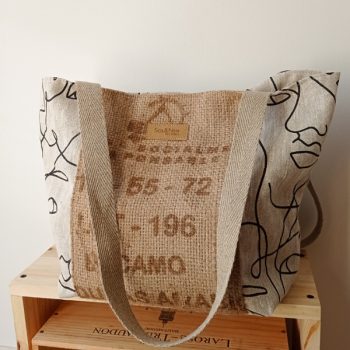 sac cabas fait main bi matière lin jute