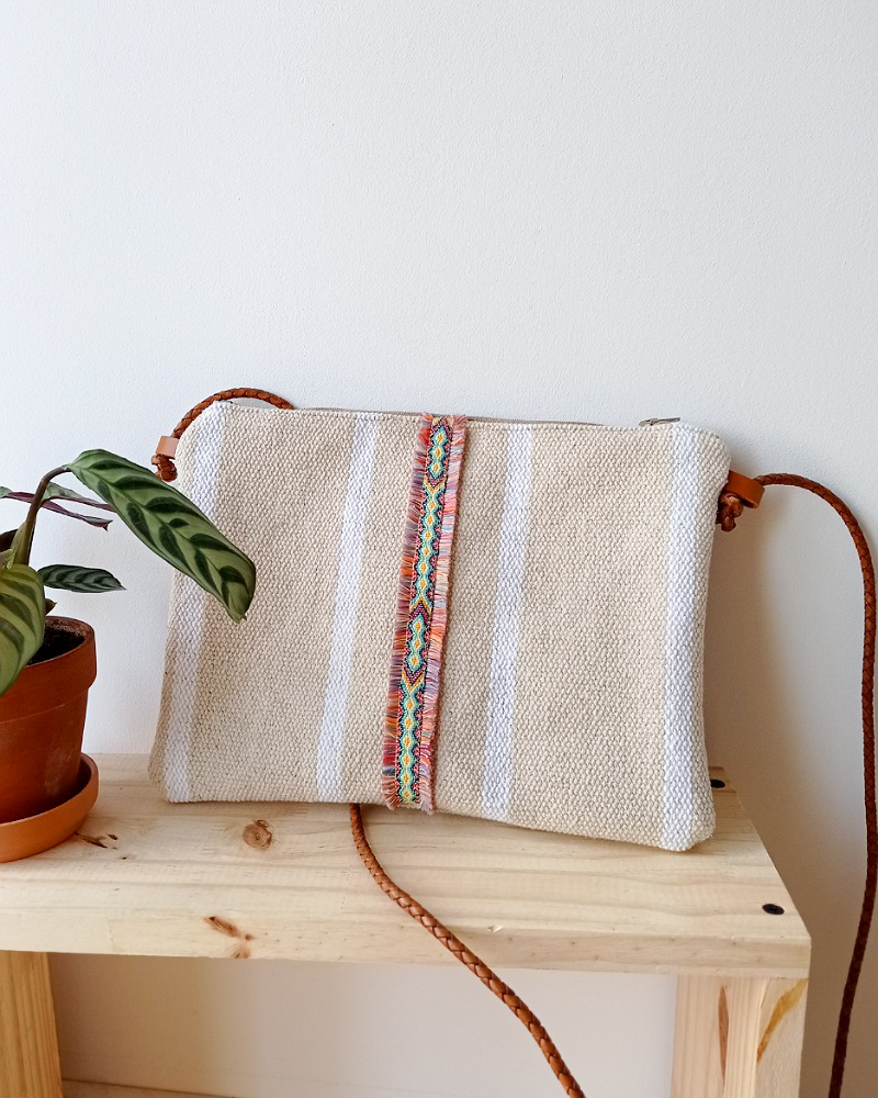 Sac Bandoulière SUMMER Coton tissé teint écru et rayures blanches