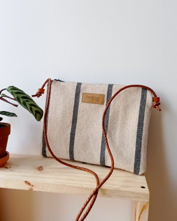 Sac Bandoulière SUMMER Coton tissé teint écru et rayures grises – Image 2