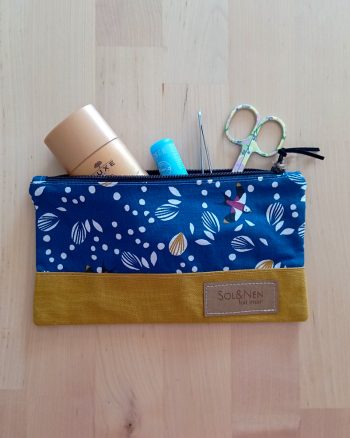 Pochette LILY Oiseaux bleus moutarde