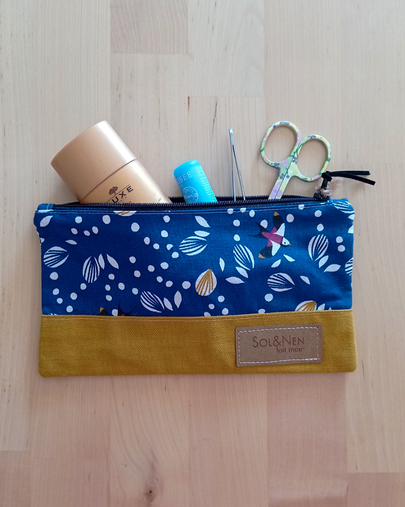 Pochette LILY Oiseaux bleus moutarde