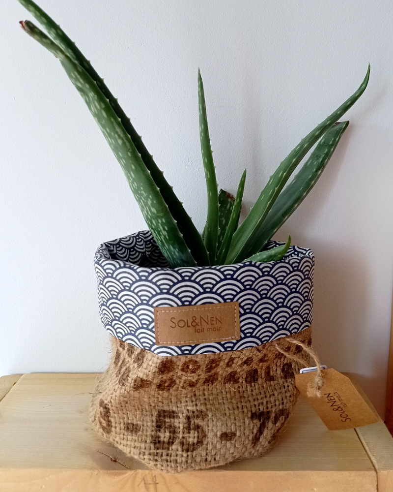 Cache-pot FLORA Ø13cm Toile de Jute / Sushi Bleu