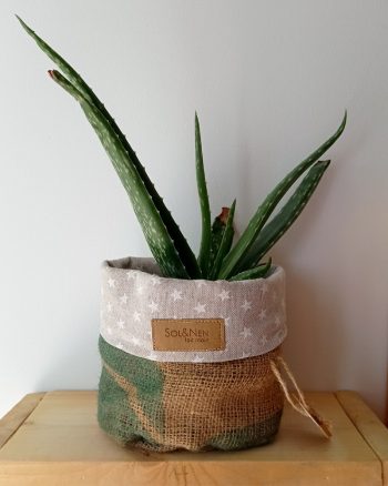 Cache-pot FLORA Ø13cm Toile de Jute / Etoiles blanches