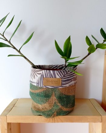 Cache-pot FLORA Ø13cm Toile de Jute / Jungle vert
