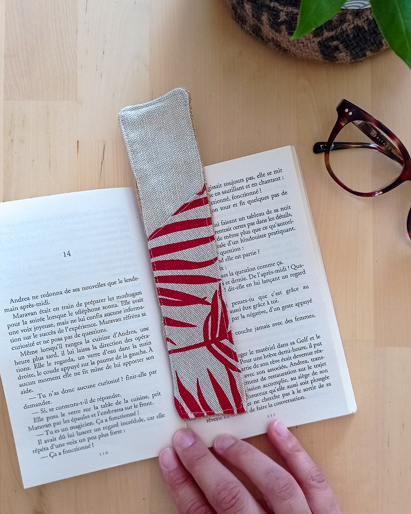 Marque page en tissu UPCYCLE Palmes rouge & Lurex