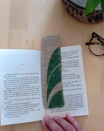 Marque page en tissu UPCYCLE Palmes jaunes & Lin – Image 2