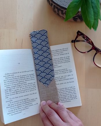 Marque page en tissu UPCYCLE Sushi bleu et lin