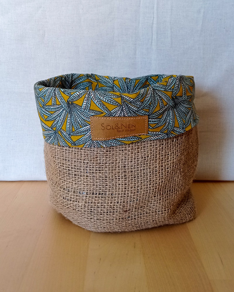 Panier de rangement CELESTE Toile de Jute / Feuillage vert
