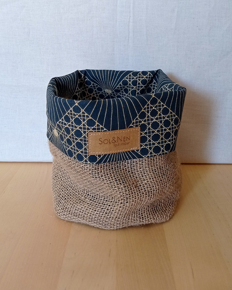 Panier de rangement CELESTE Toile de Jute / Cannage ardoise